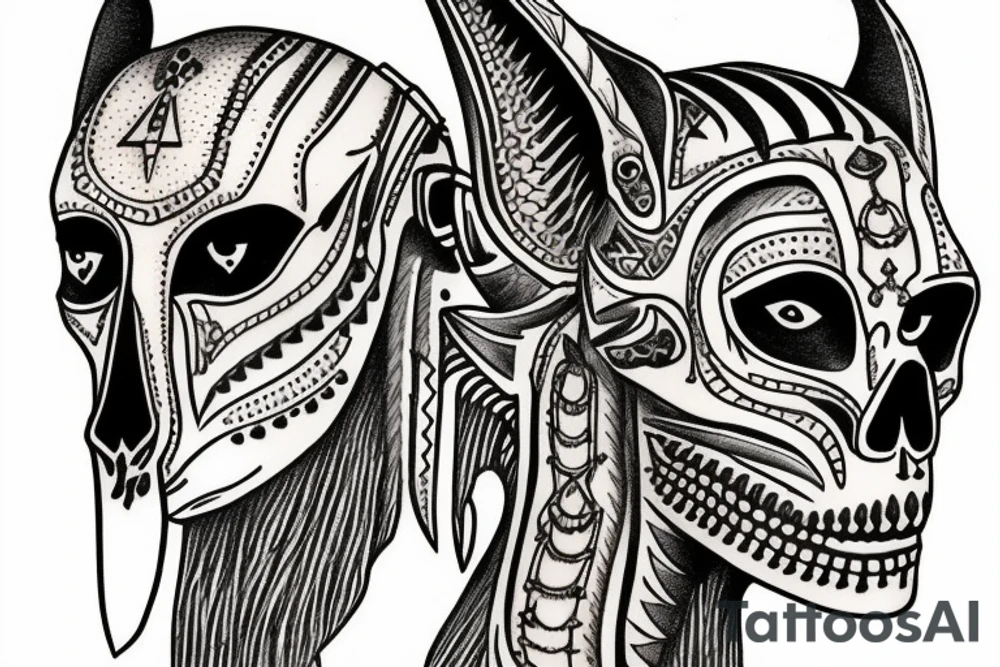 Anubis in the desert with skulls tattoo idea