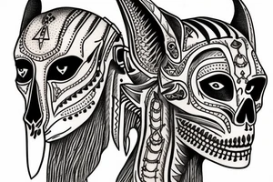 Anubis in the desert with skulls tattoo idea