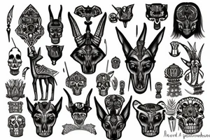 Anubis in the desert with skulls tattoo idea