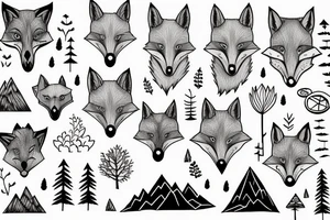 A fox in a forest with mountains tattoo idea
