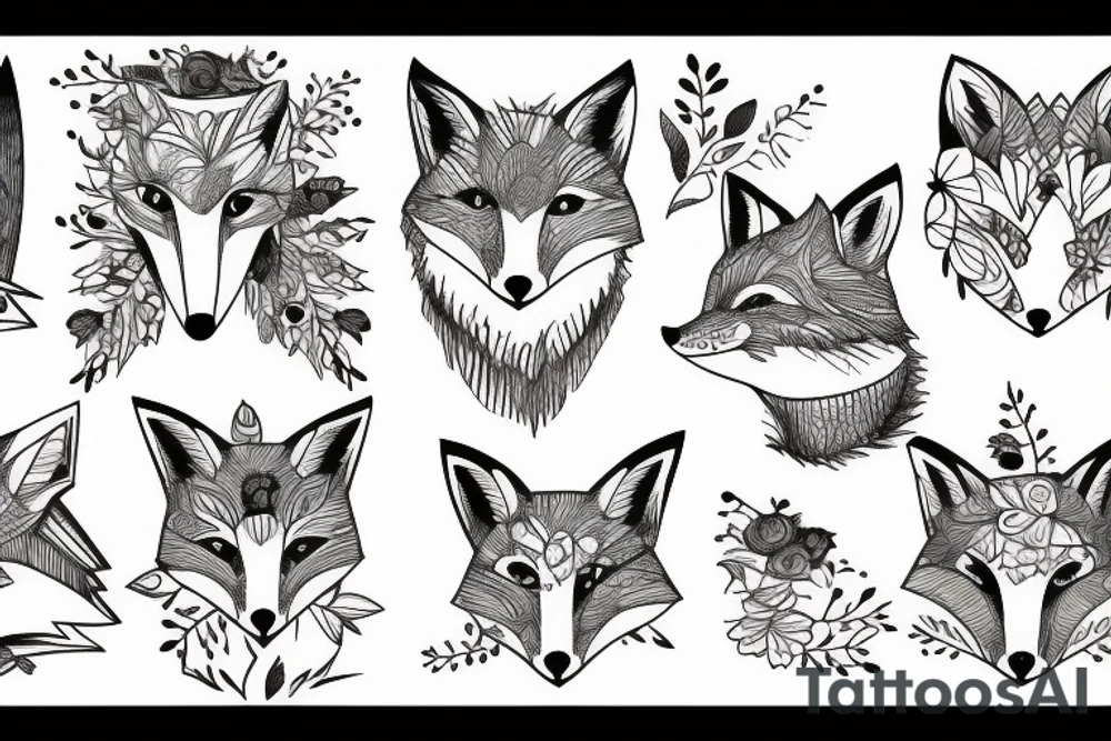 A fox in a forest with mountains tattoo idea
