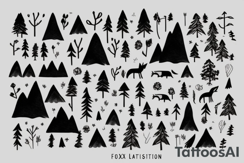 A fox in a forest with mountains tattoo idea