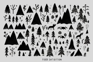 A fox in a forest with mountains tattoo idea