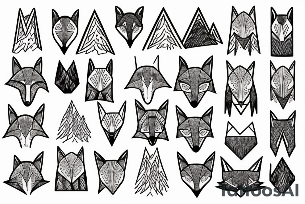 A fox in a forest with mountains tattoo idea