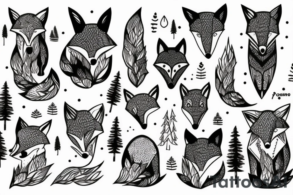 A fox in a forest with mountains tattoo idea