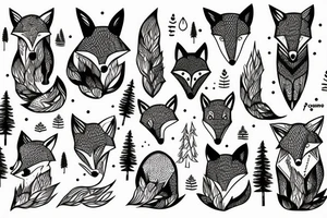 A fox in a forest with mountains tattoo idea