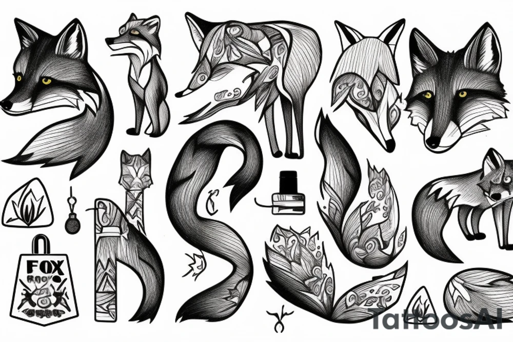 A fox at a mountain lake tattoo idea