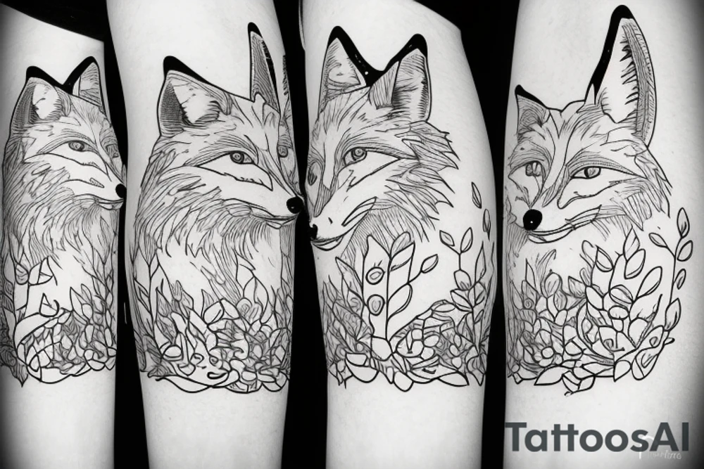 A fox at a mountain lake tattoo idea