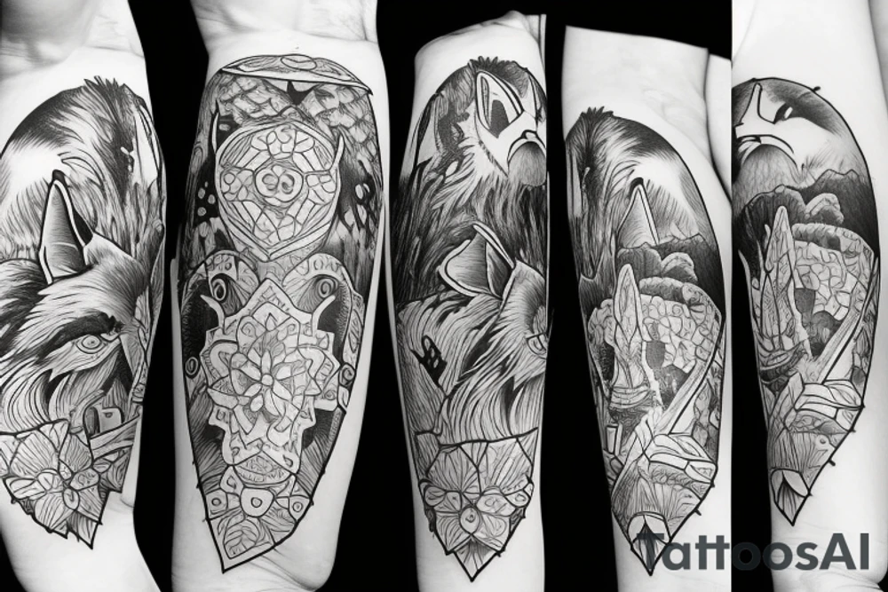 A fox at a mountain lake tattoo idea