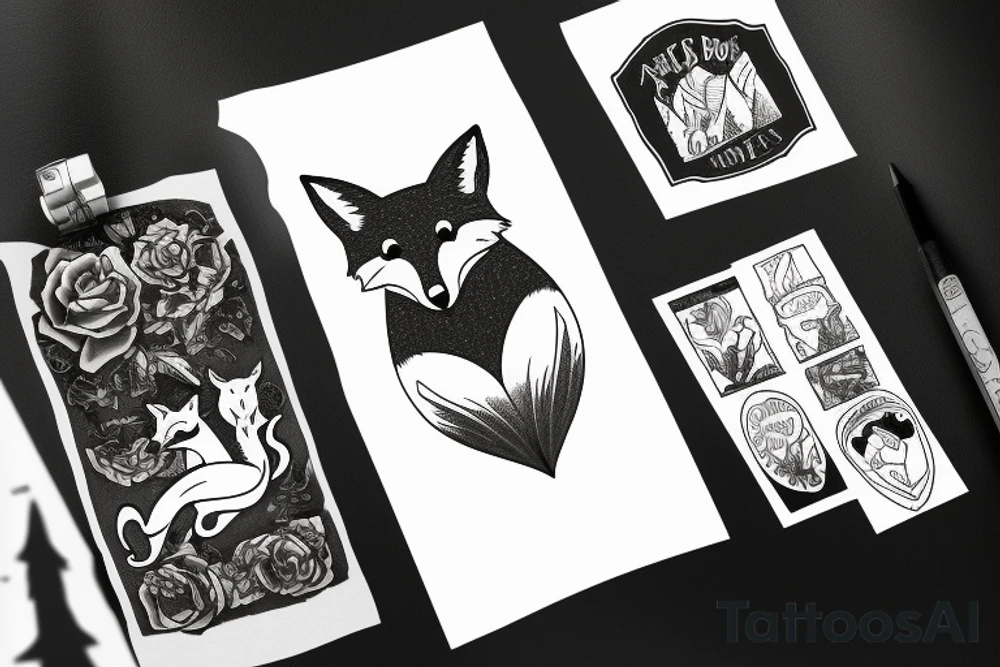 A fox at a mountain lake tattoo idea