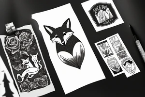 A fox at a mountain lake tattoo idea