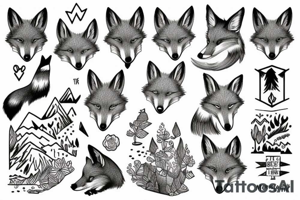 A fox at a mountain lake tattoo idea