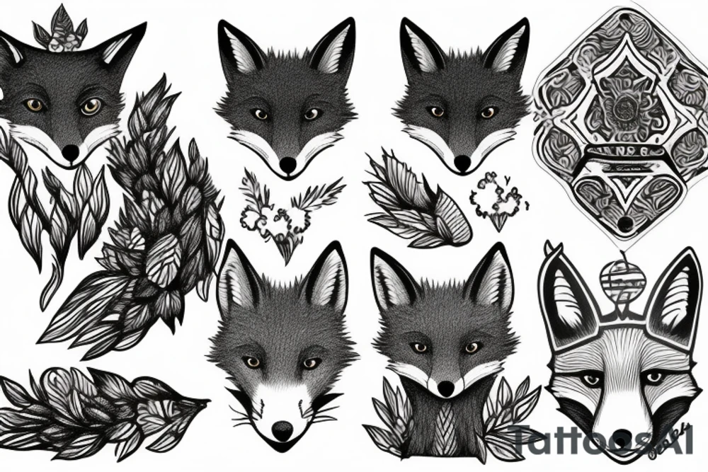 A fox at a mountain lake tattoo idea