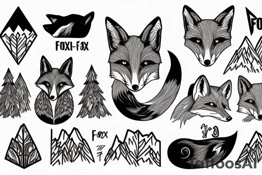 A fox at a mountain lake tattoo idea