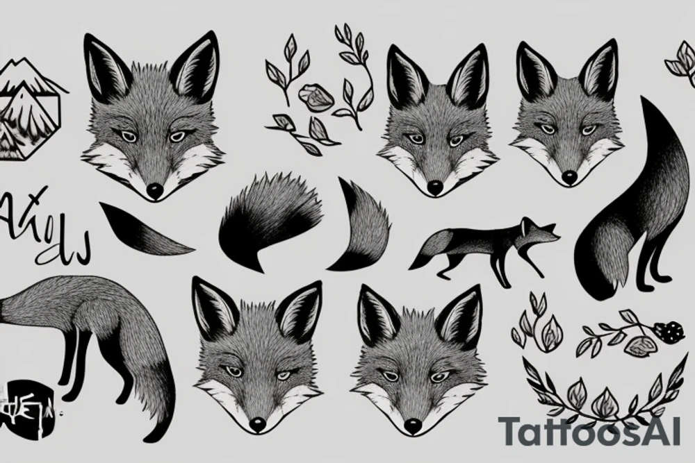 A fox at a mountain lake tattoo idea