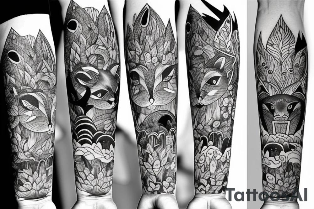 A fox at a mountain lake tattoo idea