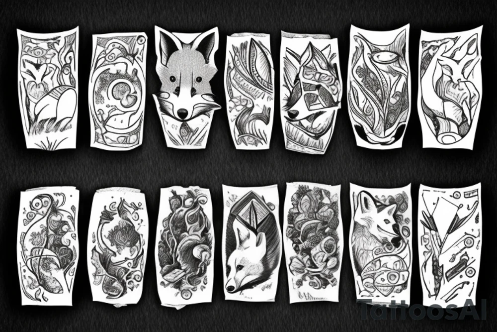 A fox at a mountain lake tattoo idea
