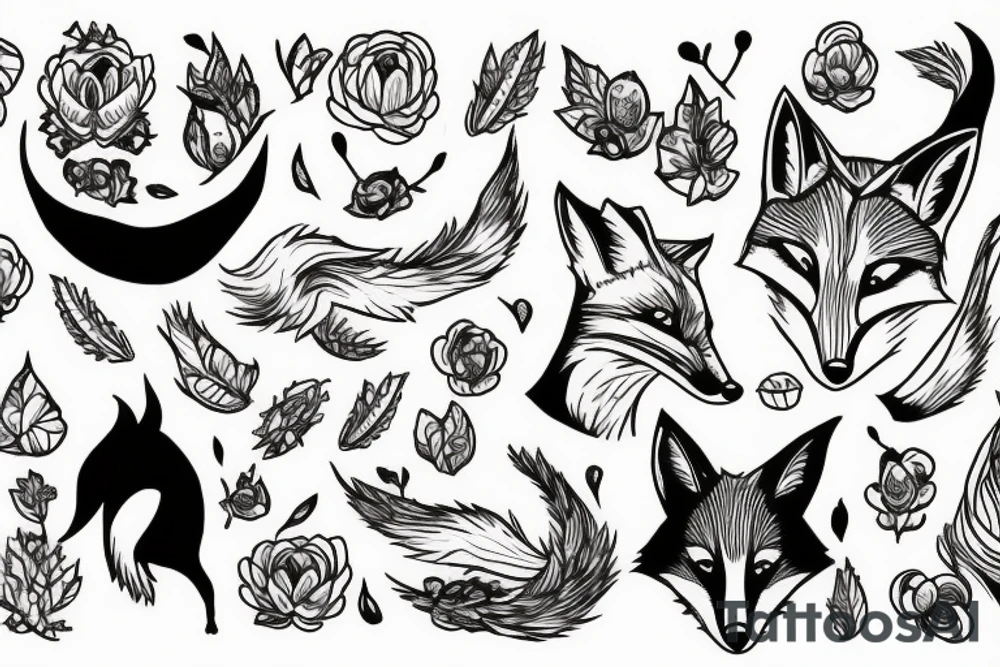 A fox at a mountain lake tattoo idea