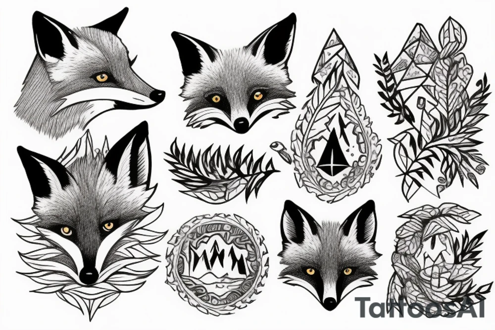 A fox at a mountain lake tattoo idea