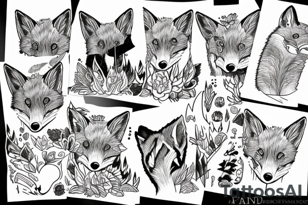 A fox at a mountain lake tattoo idea
