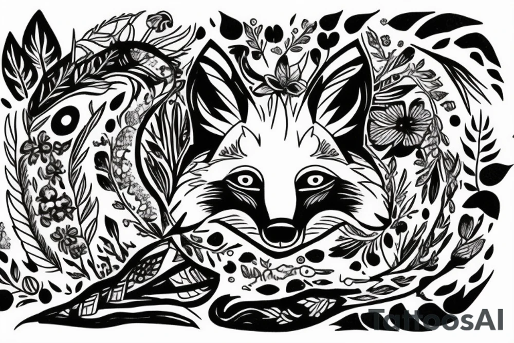 A fox at a mountain lake tattoo idea