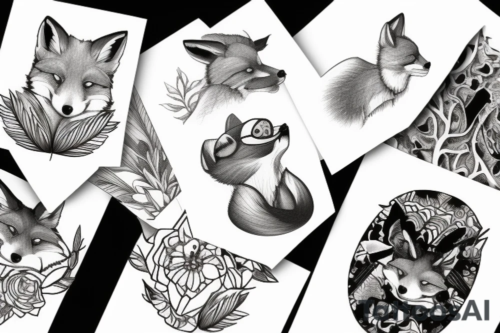 A fox at a mountain lake tattoo idea