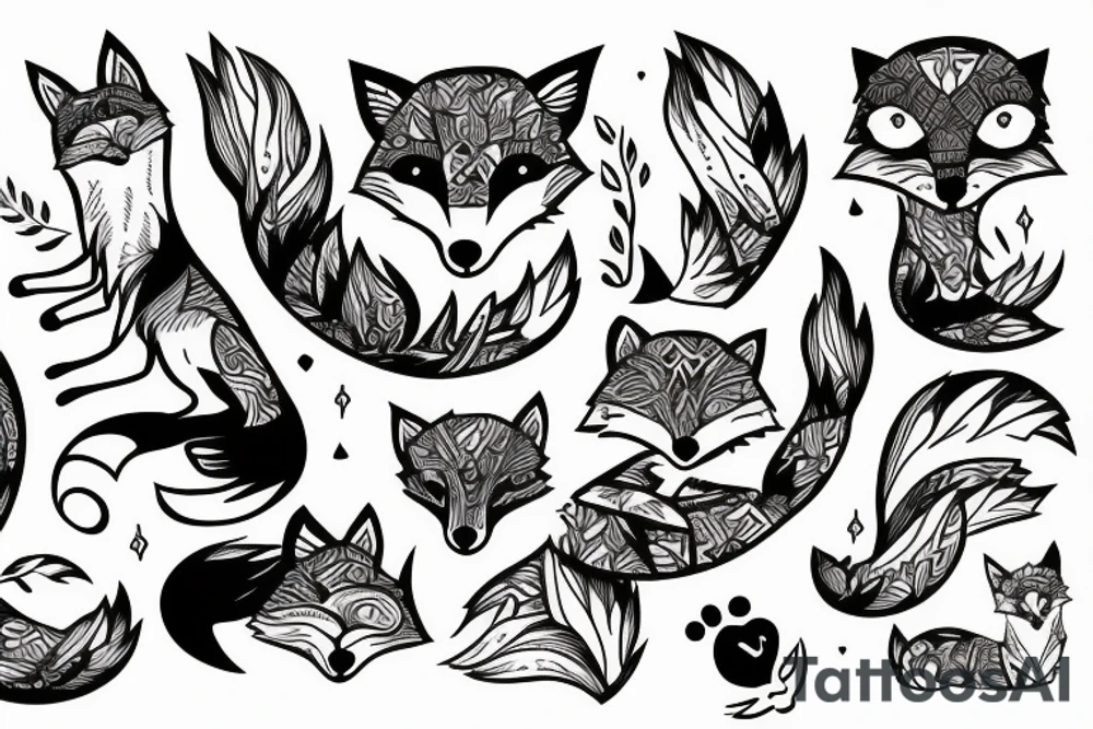 A fox at a mountain lake tattoo idea