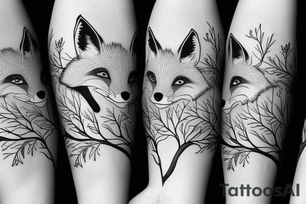 A fox surrounded by branches tattoo idea