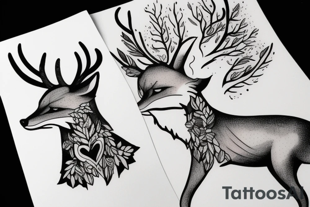 A fox and a deer tattoo idea