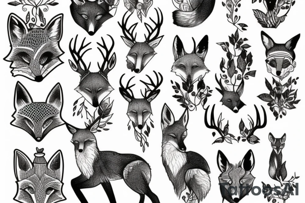 A fox and a deer tattoo idea