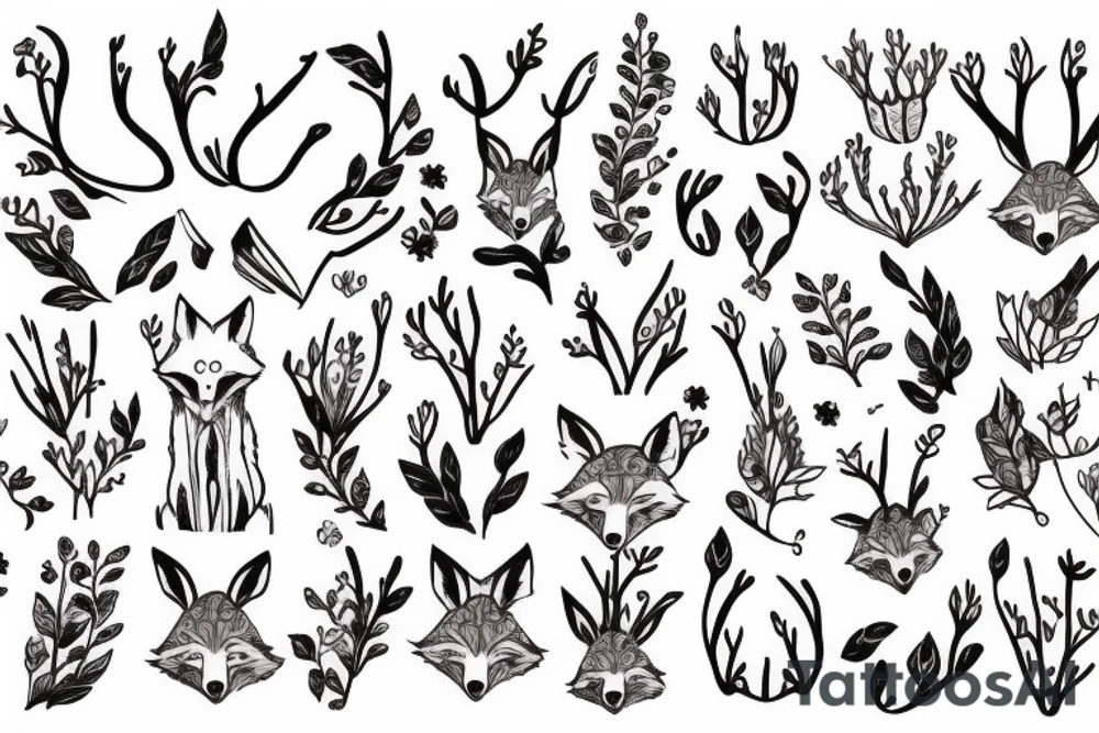 A fox with flower antlers tattoo idea