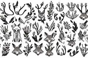 A fox with flower antlers tattoo idea