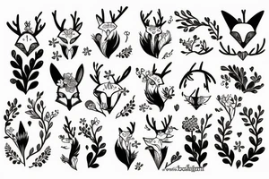 A fox with flower antlers tattoo idea