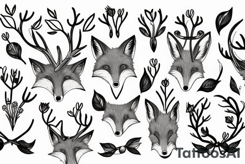 A fox with flower antlers tattoo idea