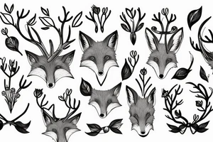 A fox with flower antlers tattoo idea