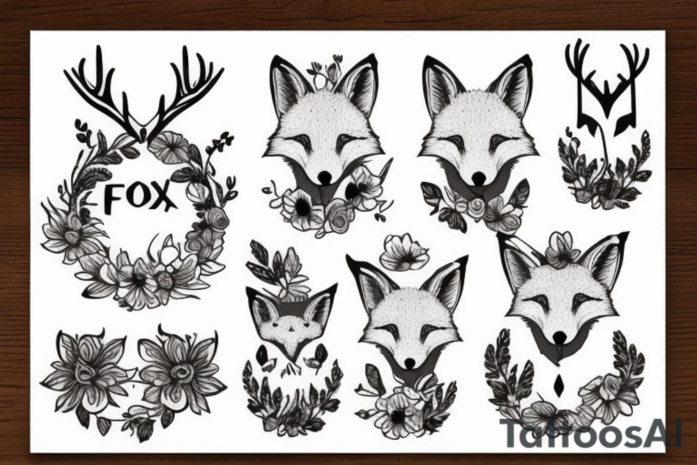 A fox with flower antlers tattoo idea