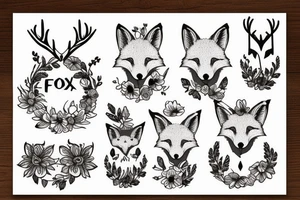 A fox with flower antlers tattoo idea