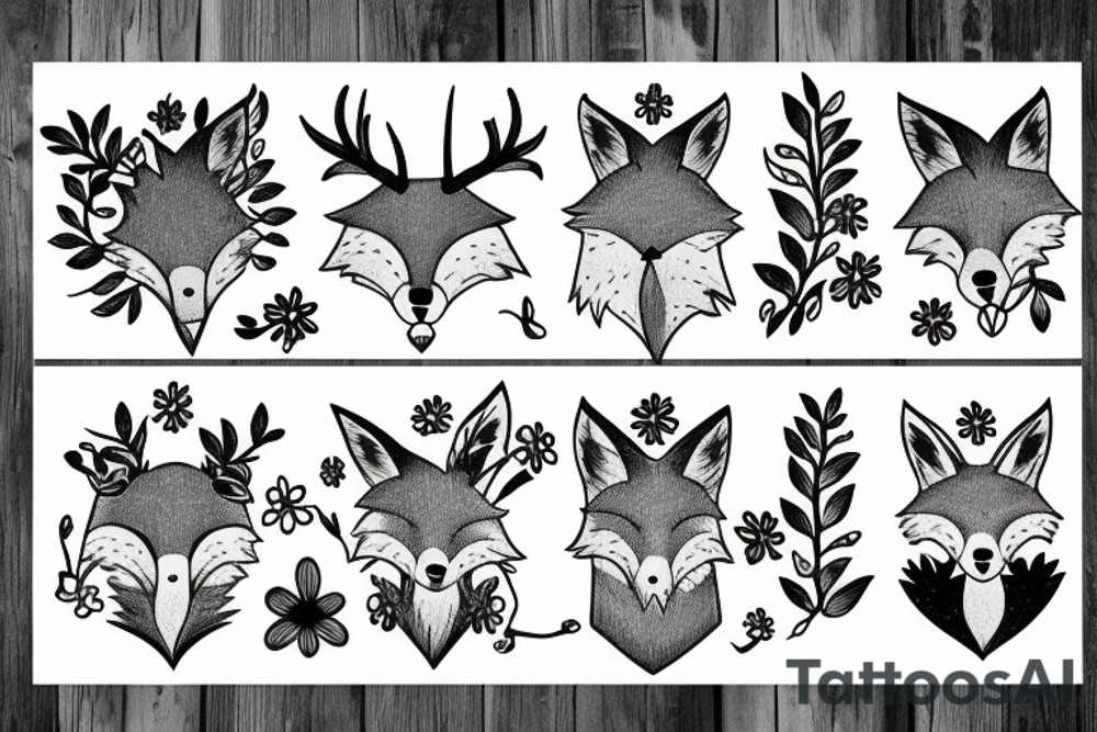 A fox with flower antlers tattoo idea