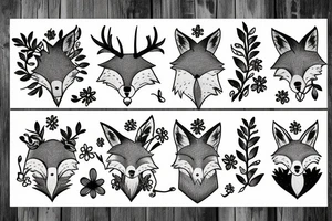 A fox with flower antlers tattoo idea