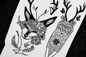 A fox with flower antlers tattoo idea