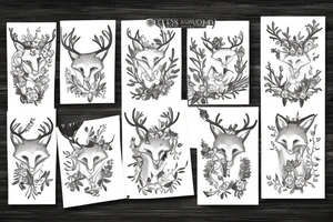 A fox with flower antlers tattoo idea