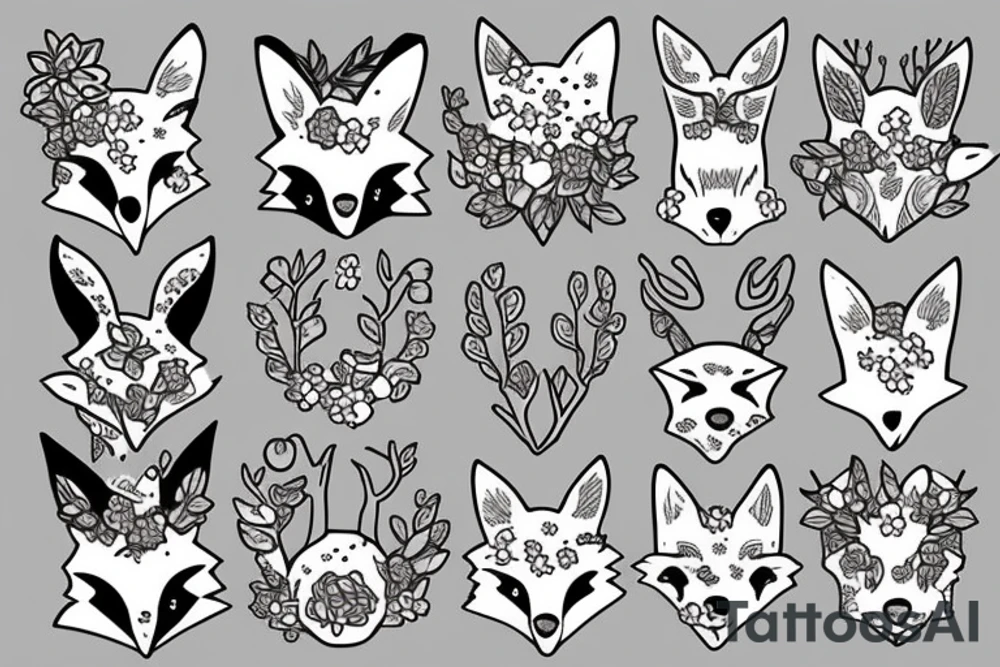 A fox with flower antlers tattoo idea