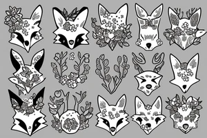 A fox with flower antlers tattoo idea