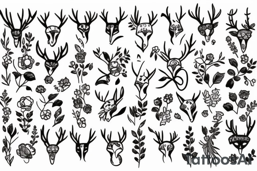 A fox with flower antlers tattoo idea