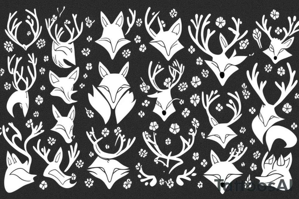 A fox with flower antlers tattoo idea