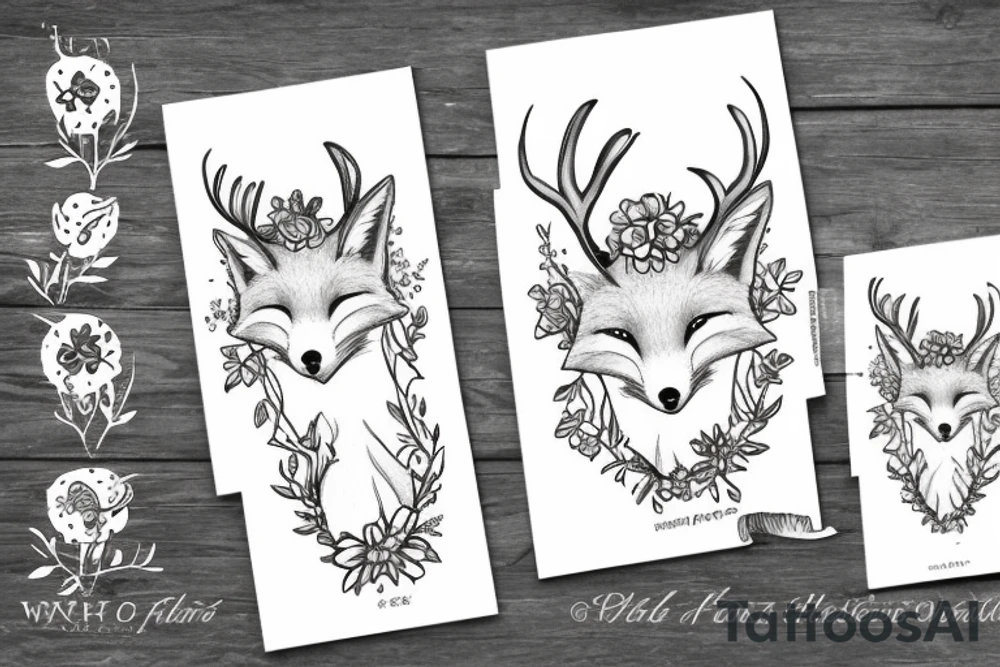 A fox with flower antlers tattoo idea