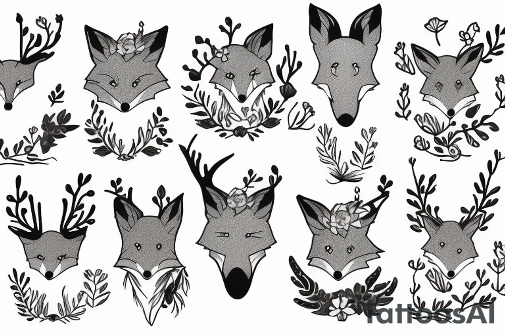A fox with flower antlers tattoo idea
