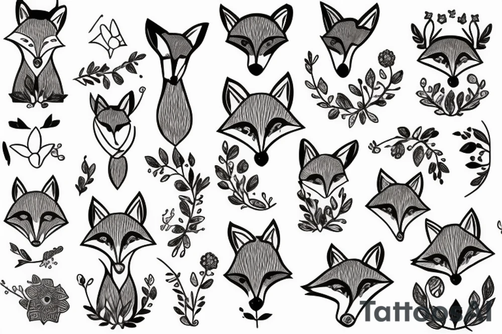 A fox with flower antlers tattoo idea