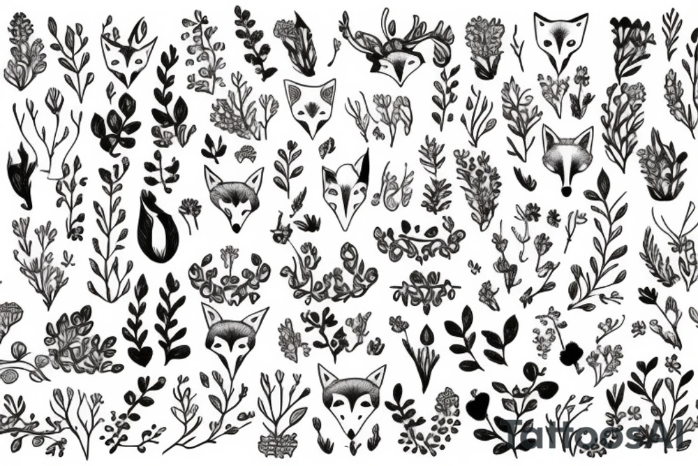 A fox with flower antlers tattoo idea