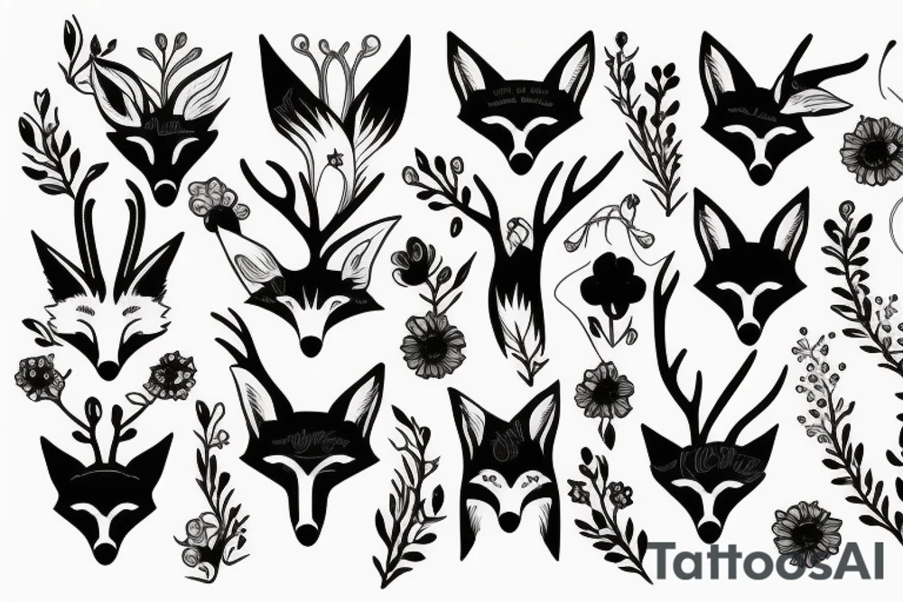 A fox with flower antlers tattoo idea